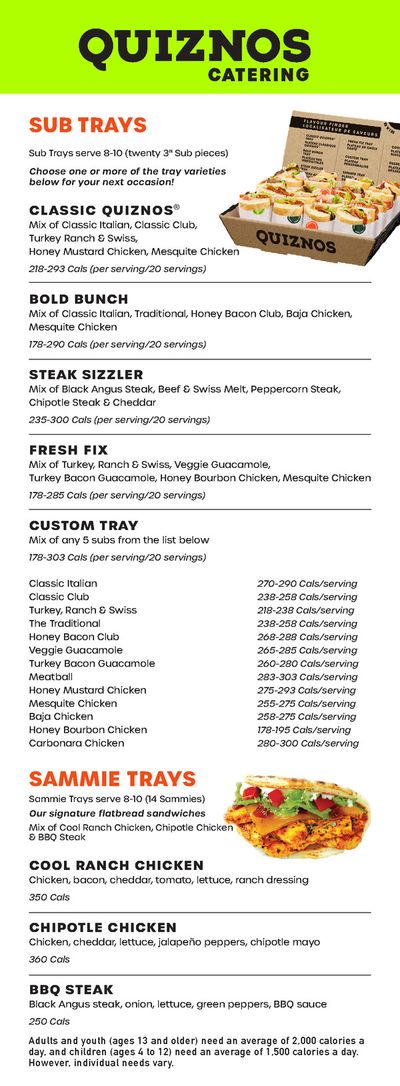 Restaurants offers in Quesnel | Catering Menu in Quiznos | 2024-01-16 - 2024-03-31