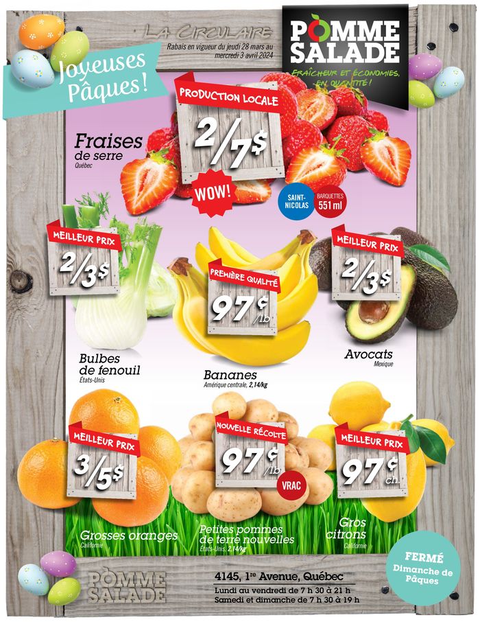 Pomme Salade catalogue in Quebec | Circulaire Pomme Salade | 2024-03-28 - 2024-04-11