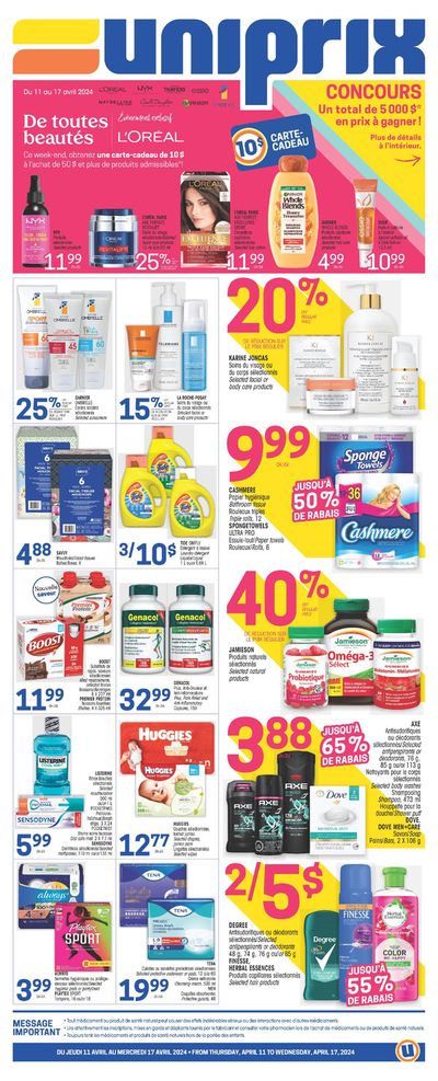 Pharmacy & Beauty offers in Sorel-Tracy | Uniprix Weekly ad in Uniprix | 2024-04-11 - 2024-04-17