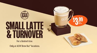 Restaurants offers in Bolton | Small Latte & Turnover For $3.99 in A&W | 2024-04-12 - 2024-04-26
