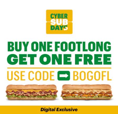 Restaurants offers in Toronto | BUY ONE FOOTLONG GET ONE FREE in Subway | 2024-04-12 - 2024-04-26