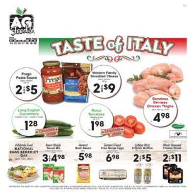 Grocery offers in St. Walburg | Taste Of Italy in AG Foods | 2024-04-15 - 2024-04-29