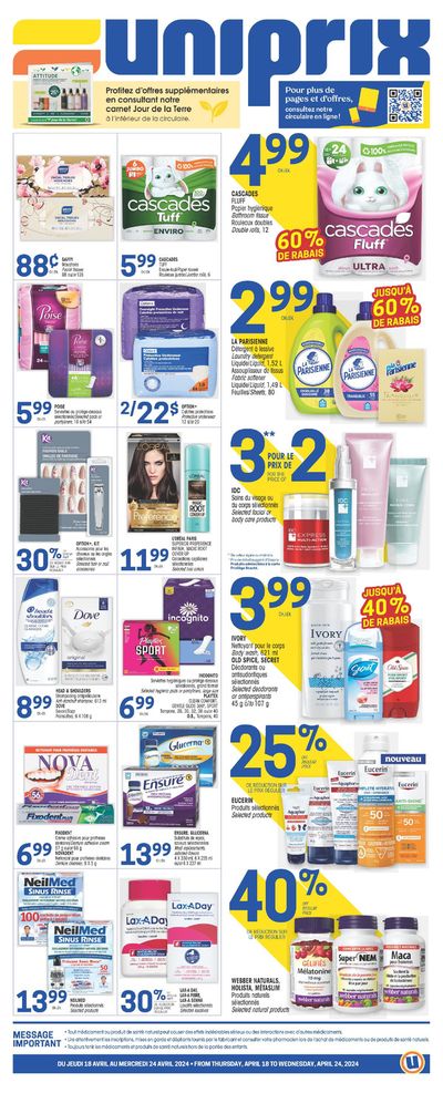 Pharmacy & Beauty offers in Sainte-Thérèse | Uniprix Weekly ad in Uniprix | 2024-04-18 - 2024-04-24