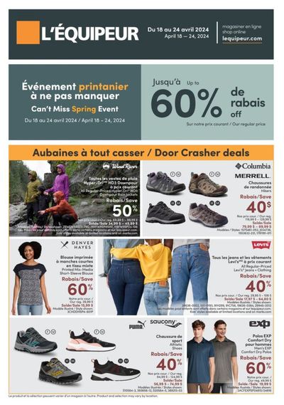 Clothing, Shoes & Accessories offers in Orangeville | Jusqu'à 60% De Rabais in L'équipeur | 2024-04-23 - 2024-04-24