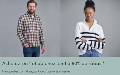Clothing, Shoes & Accessories offers in L'Île-Cadieux | Achetez-en 1 et obtenez-en 1 à 50% de rabais in L'équipeur | 2024-04-25 - 2024-05-09