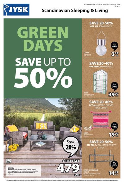 Home & Furniture offers in Kitchener | Green Days Save Up To 50% in JYSK | 2024-04-26 - 2024-05-10