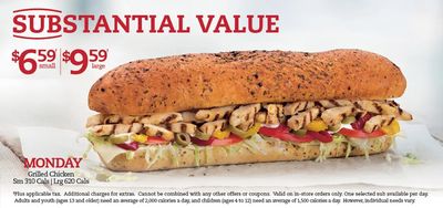 Restaurants offers in Hamilton | SUBSTANTIAL VALUE $6.59 SMALL $9.59 LARGE in Mr Sub | 2024-04-29 - 2024-05-12