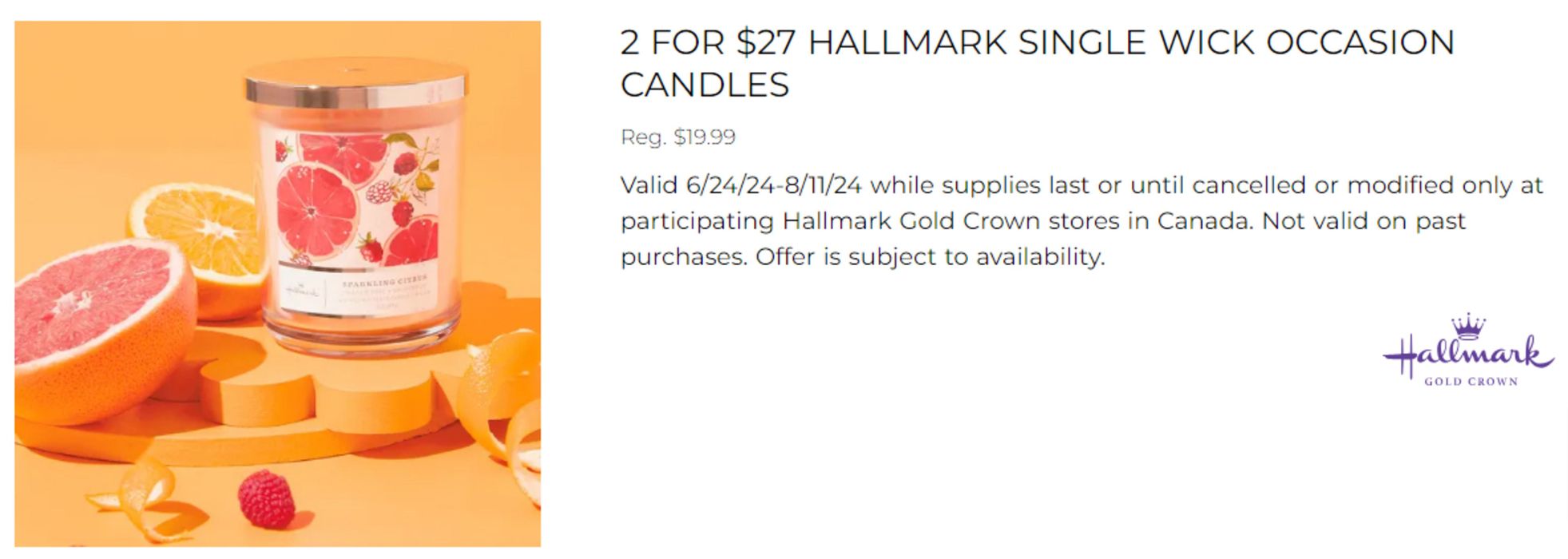 Hallmark catalogue | 2 FOR $27 HALLMARK SINGLE WICK OCCASION CANDLES | 2024-06-28 - 2024-08-11