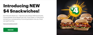 Restaurants offers in Kaladar | Introducing NEW $4 Snackwiches! in Subway | 2024-09-17 - 2024-10-01