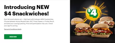 Restaurants offers in Terrace Bay | Introducing NEW $4 Snackwiches! in Subway | 2024-09-17 - 2024-10-01