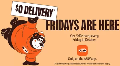 Restaurants offers in Calgary | $0 Delivery Every Friday in A&W | 2024-10-17 - 2024-10-31