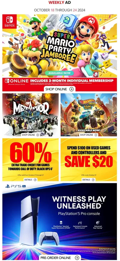 Electronics offers | Game Stop Weekly ad in Game Stop | 2024-10-18 - 2024-10-24