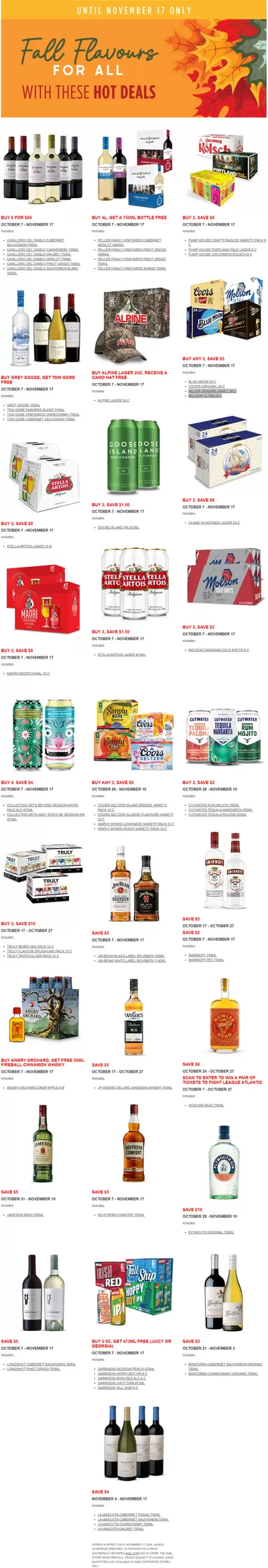 Restaurants offers in Aulac | Fall Sale in NB Liquor | 2024-10-22 - 2024-11-17