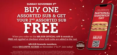 Restaurants offers in Bolton | Buy 1 Get Your 2nd Free in Mr Sub | 2024-10-28 - 2024-11-03