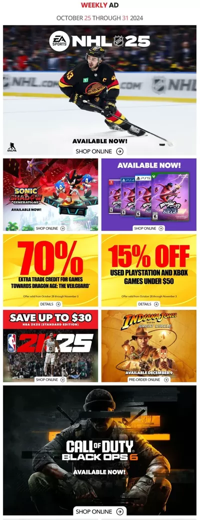 Electronics offers in Kelowna | Game Stop Weekly ad in Game Stop | 2024-10-25 - 2024-10-31