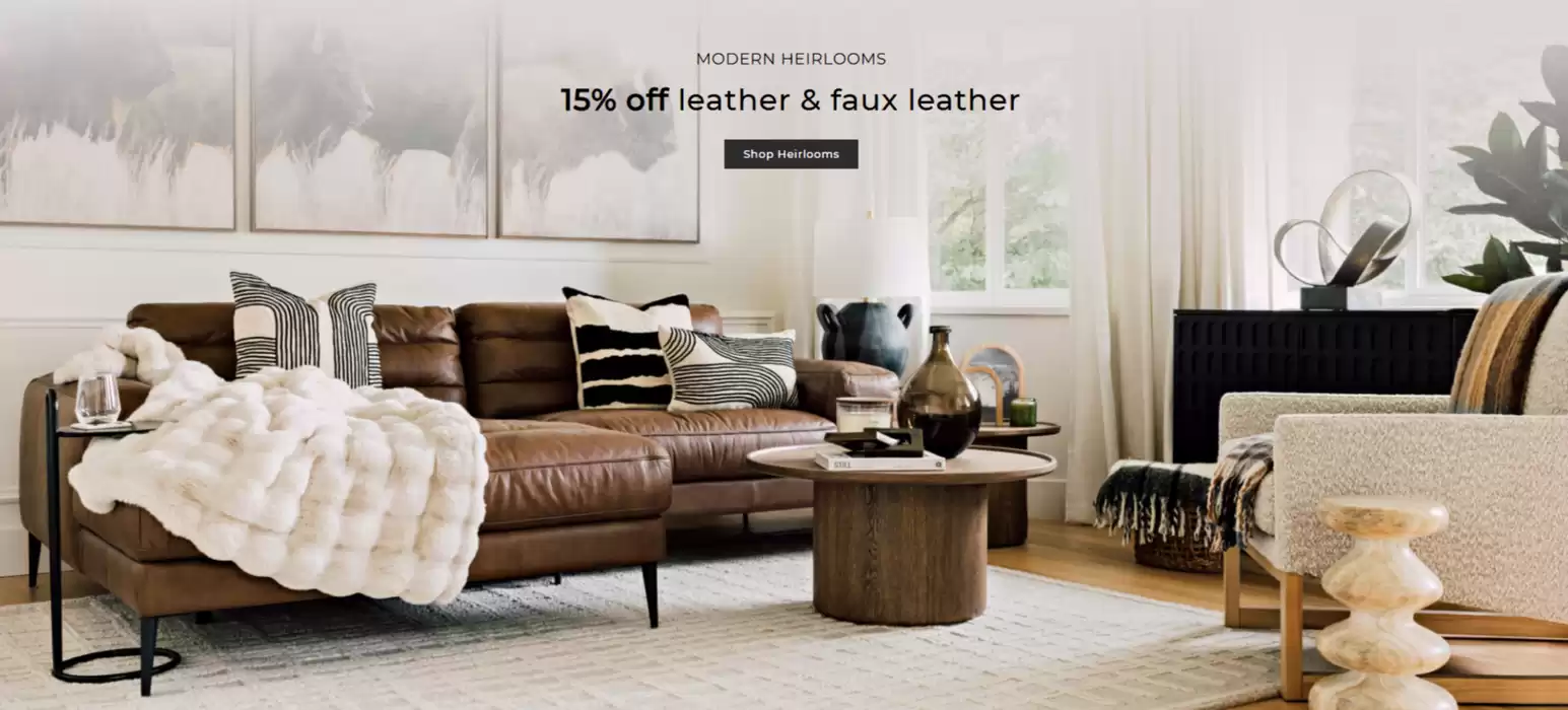 Urban Barn catalogue in Kitchener | 15% off leather & faux leather | 2024-11-01 - 2024-11-15