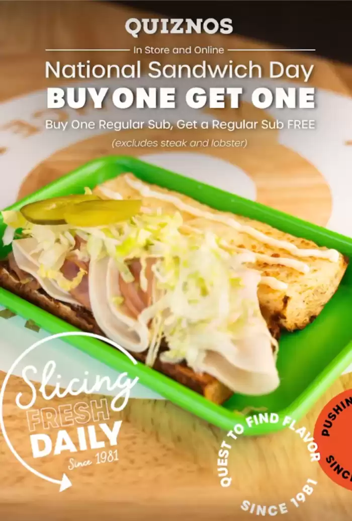 Quiznos catalogue in Burlington | Buy 1 Get 1 Free | 2024-11-04 - 2024-11-18