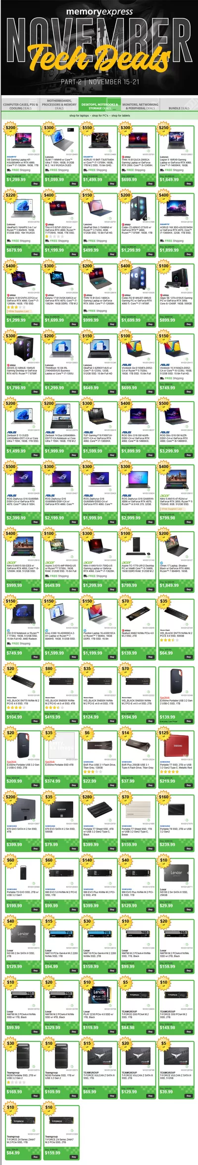 Electronics offers in Balzac | November Tech Deals in Memory Express | 2024-11-15 - 2024-11-21