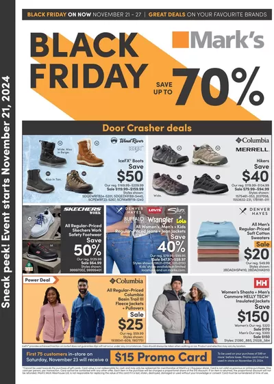 Clothing, Shoes & Accessories offers in Kanata | Black Friday Up To 70% Off in Mark's | 2024-11-21 - 2024-11-27