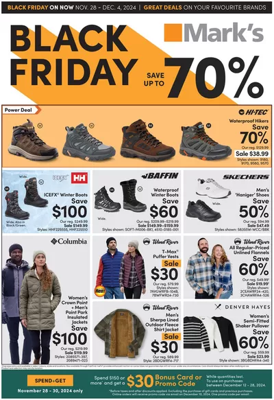 Clothing, Shoes & Accessories offers in Kitchener | Black Friday Up To 70% Off in Mark's | 2024-11-28 - 2024-12-04