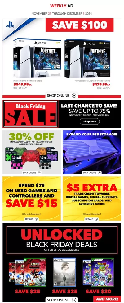 Electronics offers in Kitchener | Game Stop Weekly ad in Game Stop | 2024-11-29 - 2024-12-05