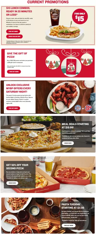 Restaurants offers in The Blue Mountains | CURRENT PROMOTIONS in Boston Pizza | 2024-12-10 - 2024-12-24