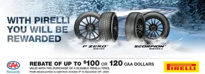 Automotive offers in Channel-Port-aux-Basques | Get up to $100 in a Pirelli Rebate Cheque or 120 CAA dollars in OK Tire | 2024-12-10 - 2024-12-18