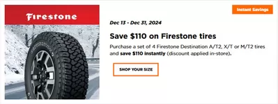 Automotive offers in Davidson | Save $110 on Firestone tires in Kal Tire | 2024-12-23 - 2024-12-31