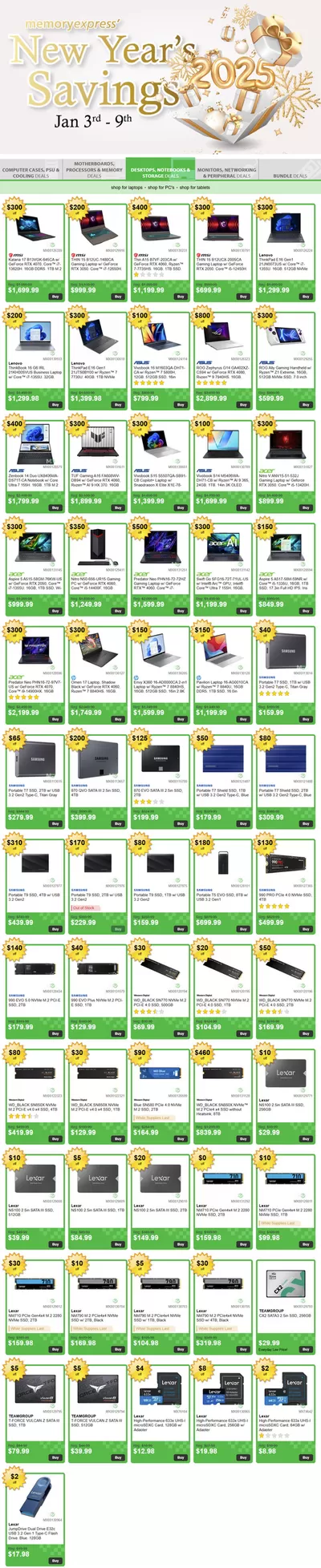 Electronics offers in Calgary | New Year Savings in Memory Express | 2025-01-03 - 2025-01-09