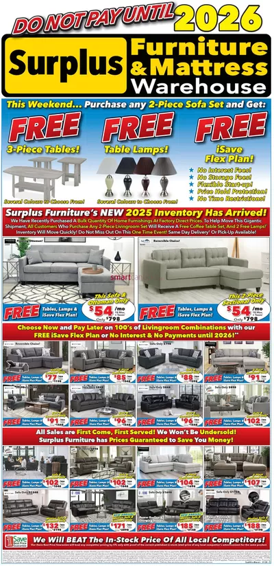 Home & Furniture offers in Winnipeg | Current deals and offers in Surplus Furniture | 2025-01-06 - 2025-01-26