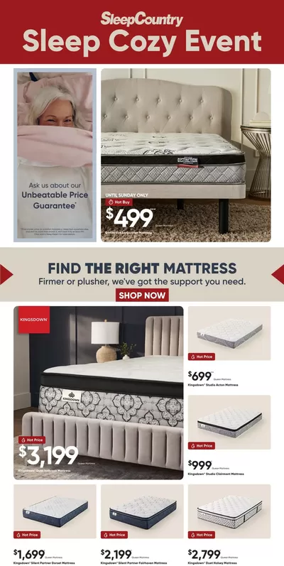 Home & Furniture offers in Bowmanville | Sleep Cozy Event in Sleep Country | 2025-01-13 - 2025-01-19