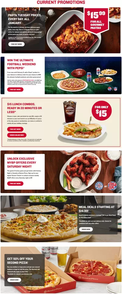 Restaurants offers in Saint-Lambert | CURRENT PROMOTIONS in Boston Pizza | 2025-01-27 - 2025-02-10