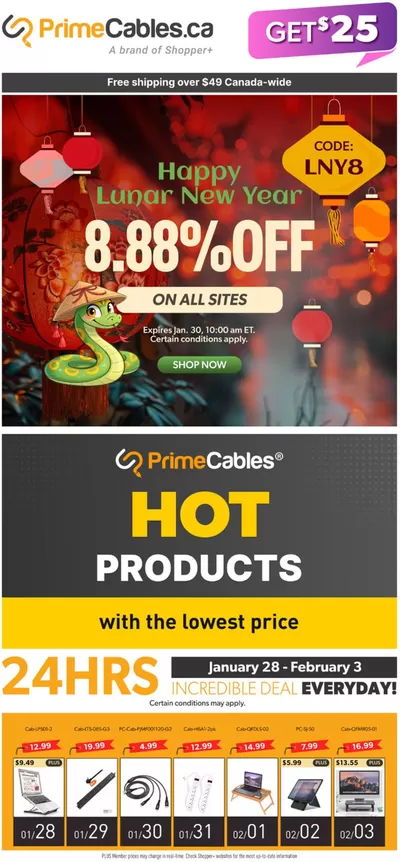 Electronics offers in Dryden | Lunar New Year 8.88% Off in Primecables | 2025-01-29 - 2025-02-04