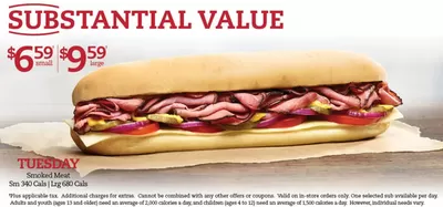 Restaurants offers in Houston | SUBSTANTIAL VALUE $6.59 SMALL $9.59 LARGE in Mr Sub | 2025-02-04 - 2025-02-18