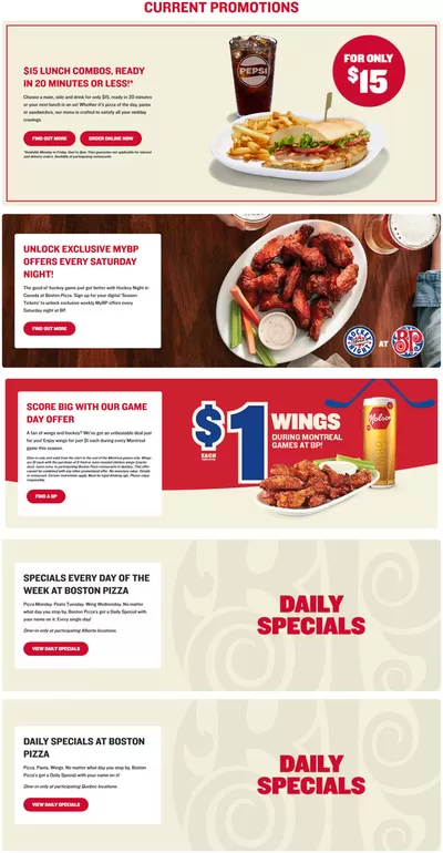 Restaurants offers in Whitecourt | CURRENT PROMOTIONS in Boston Pizza | 2025-02-11 - 2025-02-25