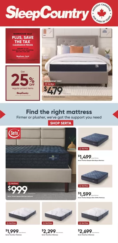 Home & Furniture offers in Bowmanville | Weekly Specials in Sleep Country | 2025-02-17 - 2025-02-23