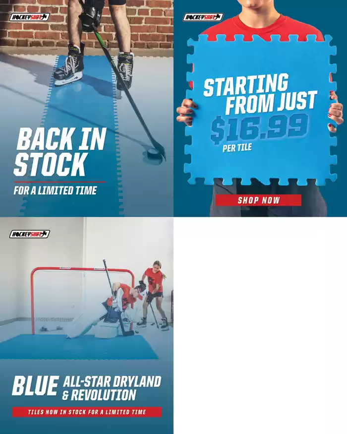 Hockey Shot catalogue | HockeyShot's BLUE All-Star Dryland and Revolution Synthetic Ice Tiles are back in stock! | 2025-02-21 - 2025-03-07