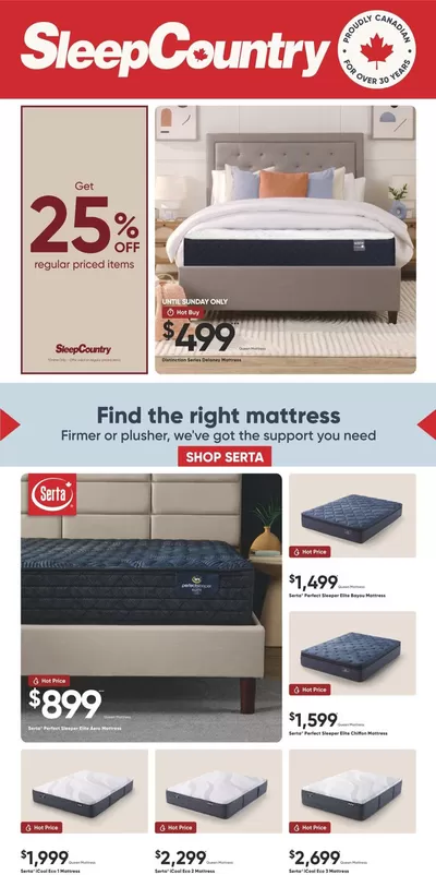 Home & Furniture offers | Get 25% off in Sleep Country | 2025-02-25 - 2025-03-02