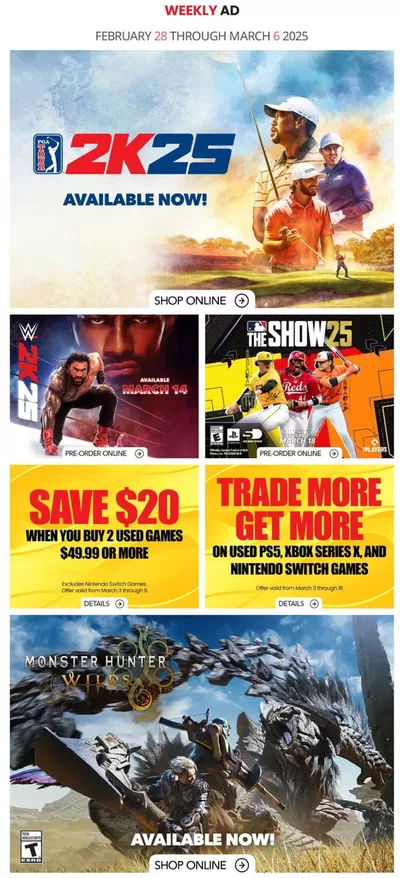 Electronics offers in Sault Ste. Marie | Game Stop Weekly ad in Game Stop | 2025-02-28 - 2025-03-06