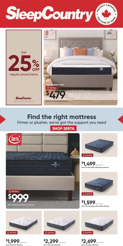 Home & Furniture offers in Brandon | Get 25% off in Sleep Country | 2025-03-03 - 2025-03-09