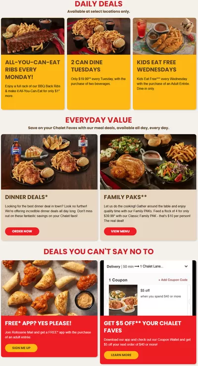 Restaurants offers in Calgary | Everyday Value Meals in Swiss Chalet | 2025-03-13 - 2025-10-31