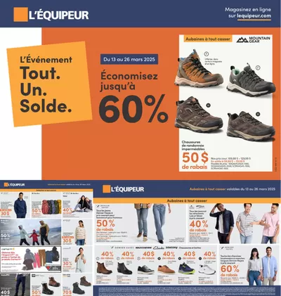 Clothing, Shoes & Accessories offers in Moose Jaw | Économisez Jusqu'a 60% in L'équipeur | 2025-03-18 - 2025-03-26