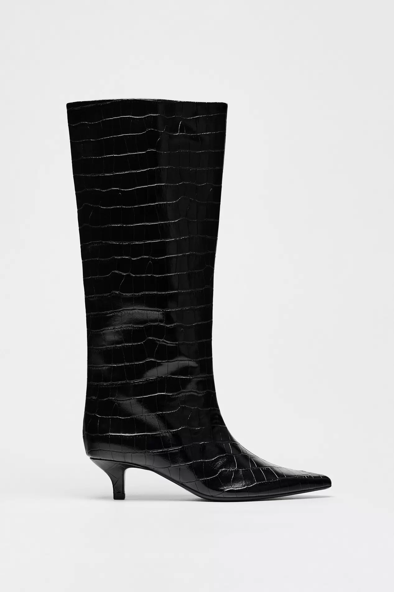 MOCK CROC KITTEN HEEL BOOT offers at $129 in ZARA