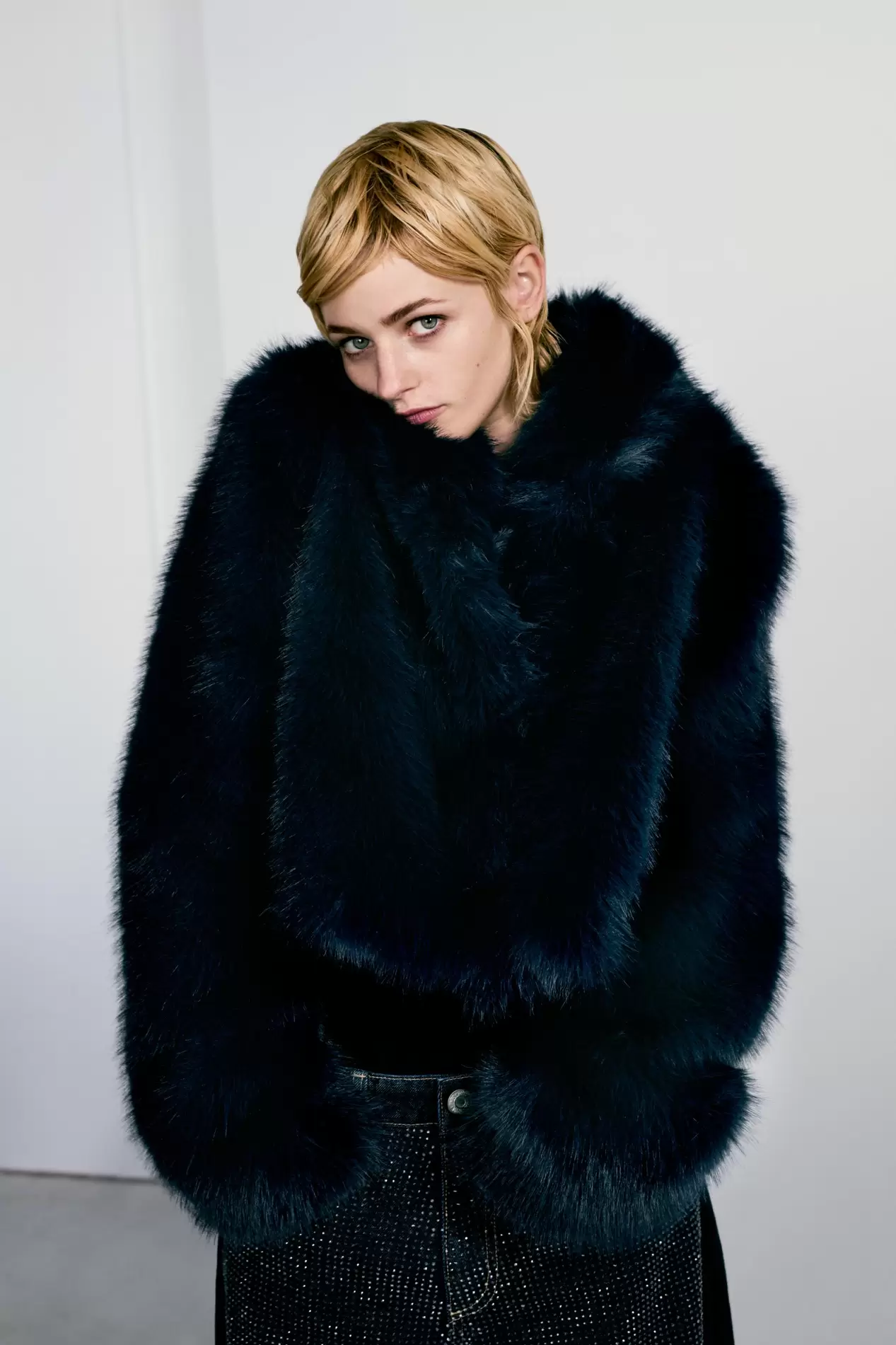 FAUX FUR SHORT COAT offers at $129 in ZARA