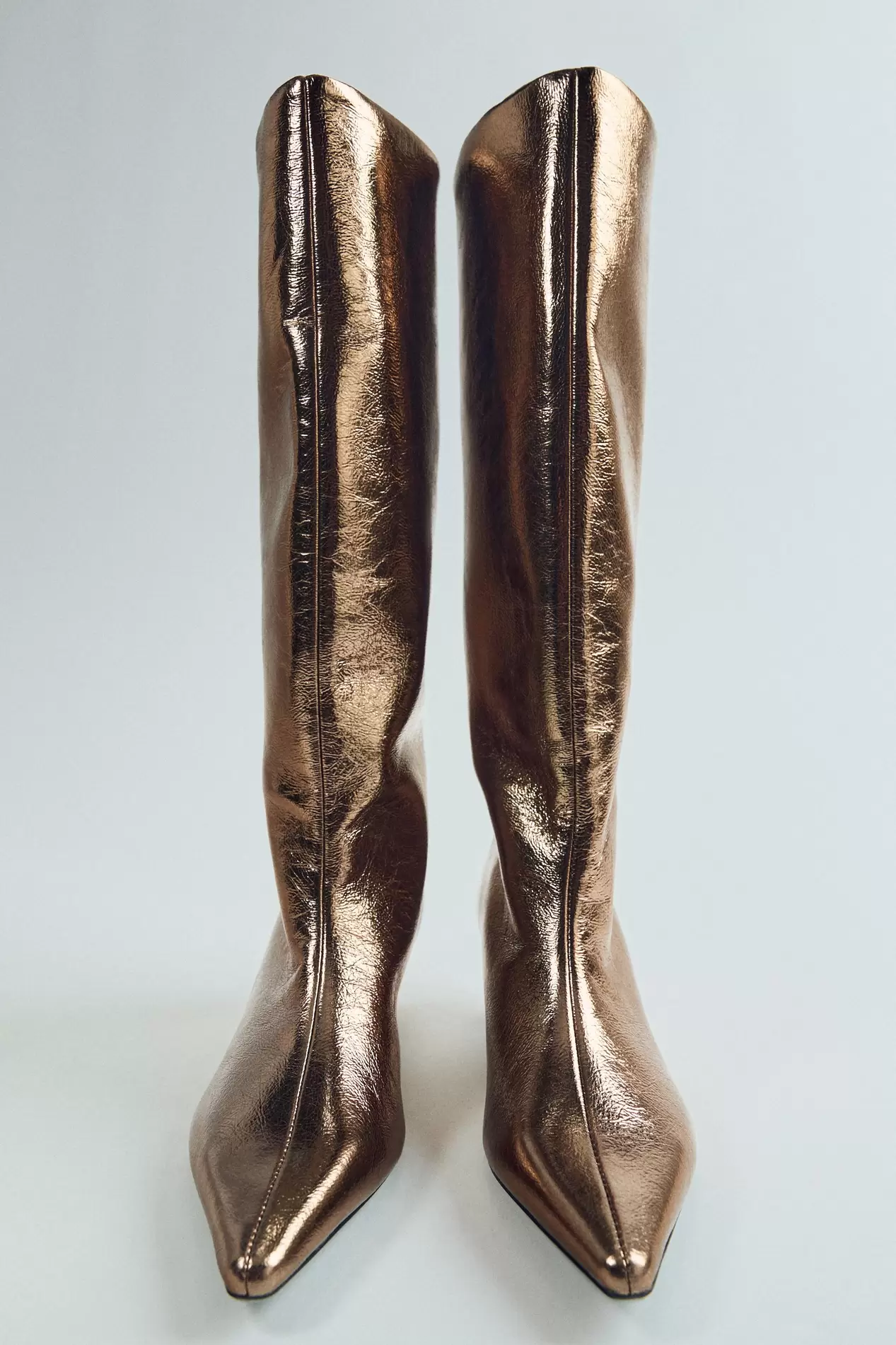 KITTEN HEEL METALLIC EFFECT BOOTS offers at $129 in ZARA