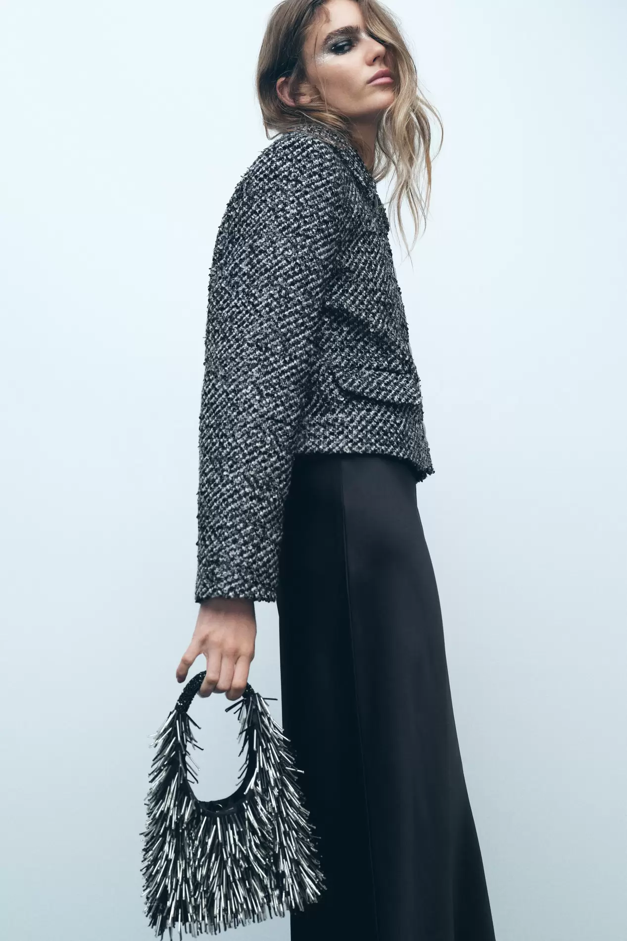 TEXTURED SEQUIN JACKET offers at $129 in ZARA