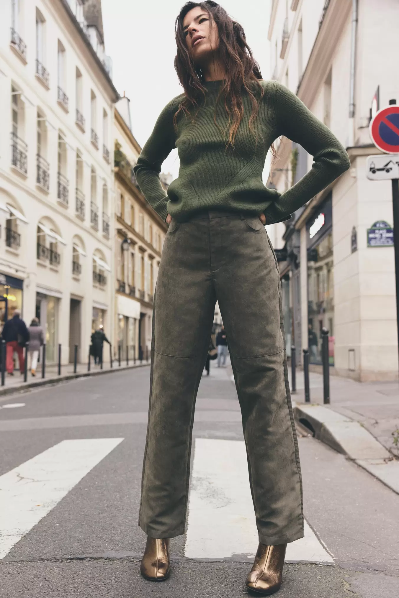 FAUX SUEDE STRAIGHT LEG PANTS offers at $55.9 in ZARA