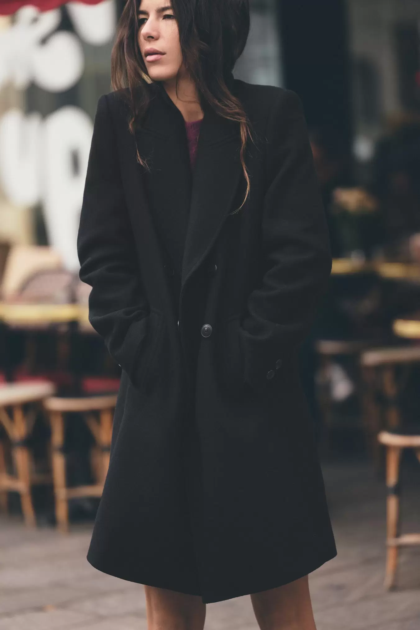 DOUBLE BREASTED WOOL BLEND COAT offers at $149 in ZARA