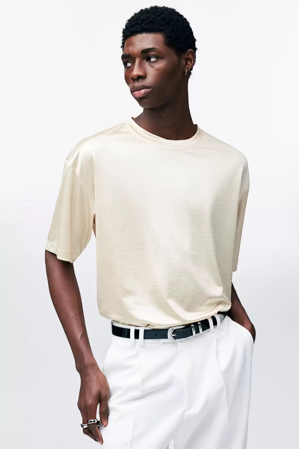 Loose Fit Satin T-shirt offers at $34.99 in H&M