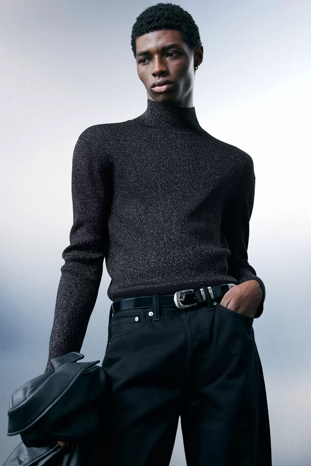 Slim Fit Shimmery Mock Turtleneck Sweater offers at $59.99 in H&M